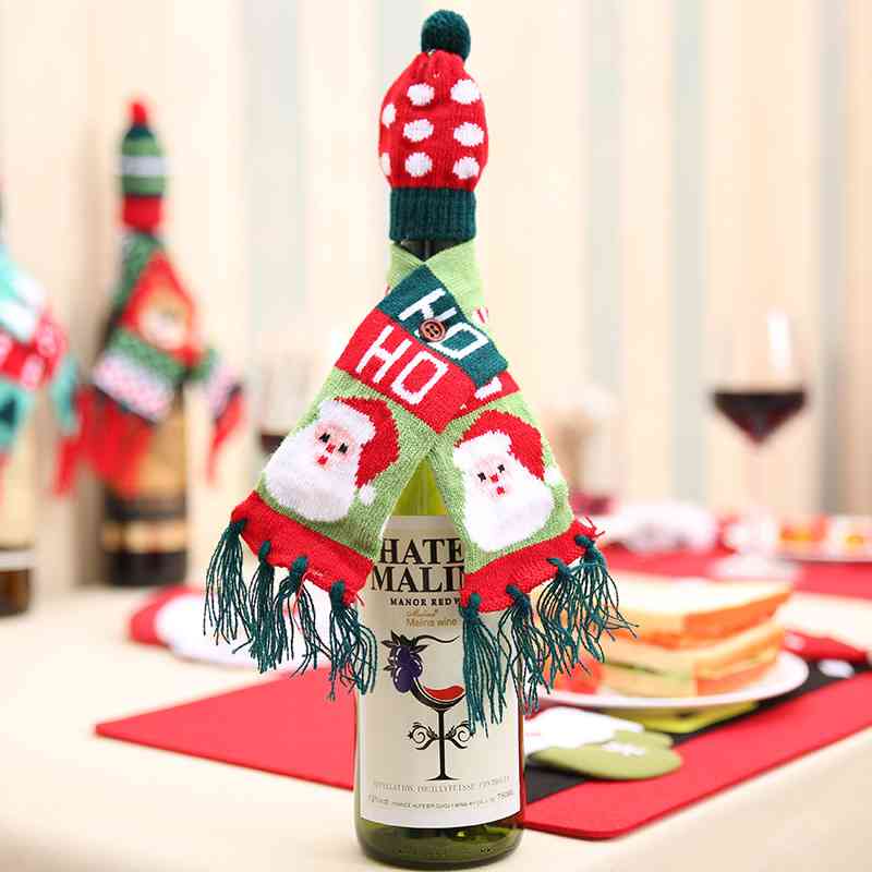 Christmas Hat and Scarf Wine Bottle Decoration BLUE ZONE PLANET