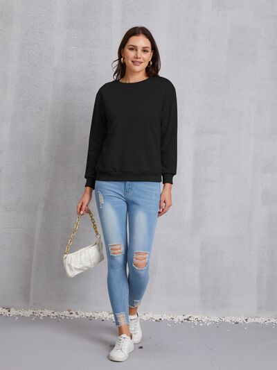 Round Neck Dropped Shoulder Sweatshirt Trendsi