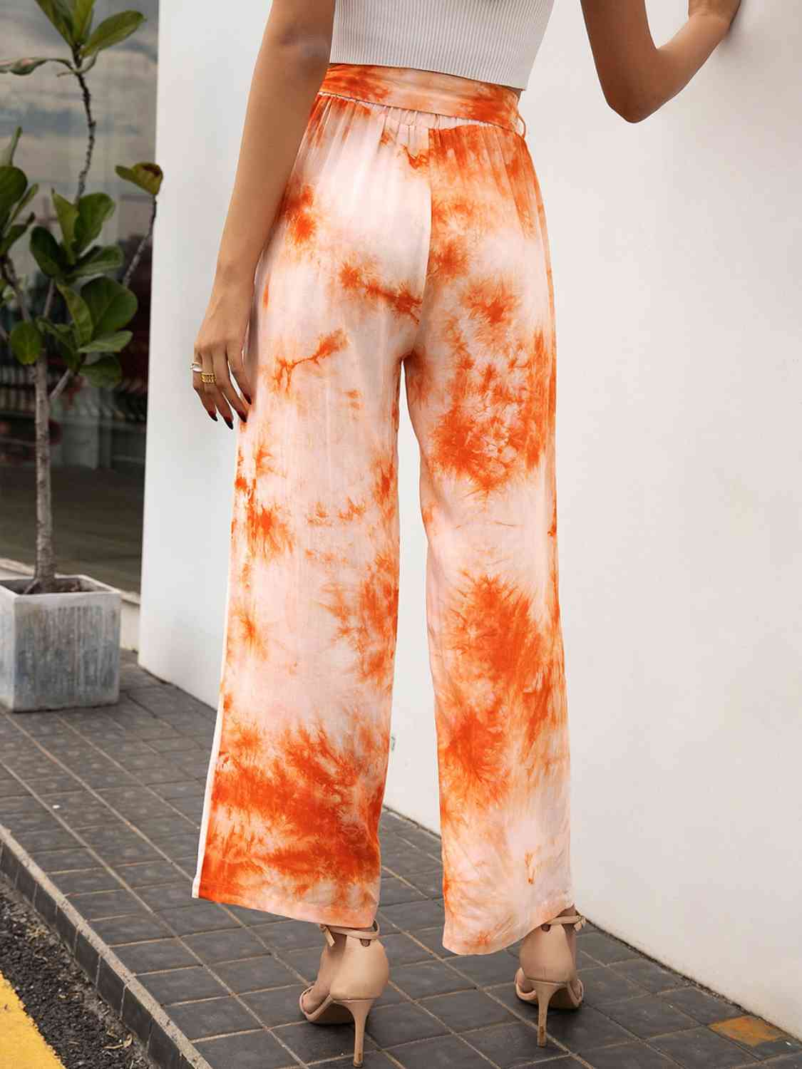Tie-Dye Tie Front High Waist Pants-BOTTOM SIZES SMALL MEDIUM LARGE-[Adult]-[Female]-2022 Online Blue Zone Planet