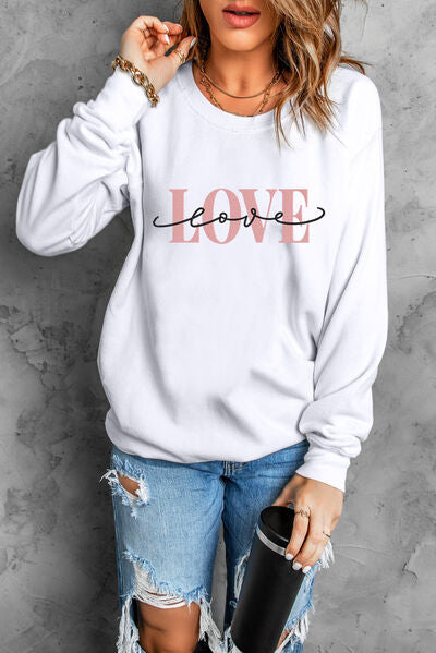 LOVE Round Neck Dropped Shoulder Sweatshirt-TOPS / DRESSES-[Adult]-[Female]-2022 Online Blue Zone Planet