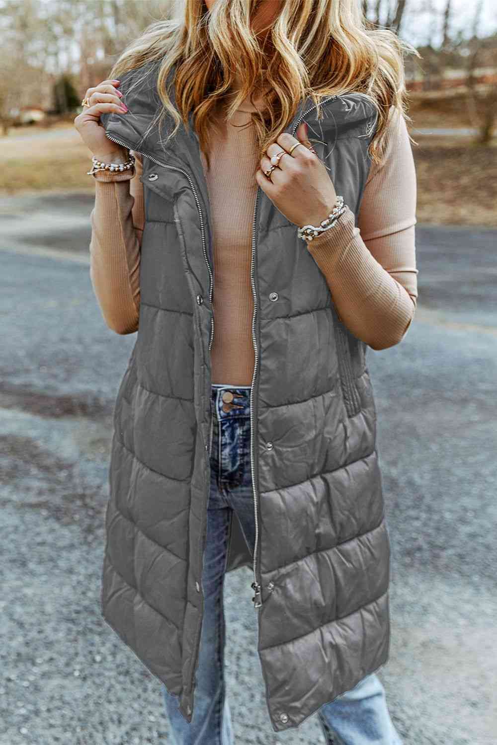 Longline Hooded Sleeveless Puffer Vest BLUE ZONE PLANET