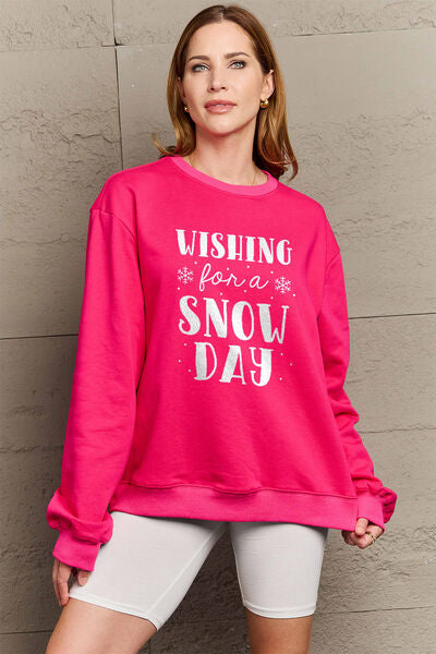 Simply Love Full Size WISHING FOR A SNOW DAY Round Neck Sweatshirt-TOPS / DRESSES-[Adult]-[Female]-Deep Rose-S-2022 Online Blue Zone Planet