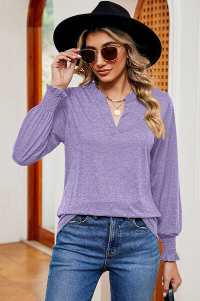 Notched Lantern Sleeve T-Shirt Trendsi