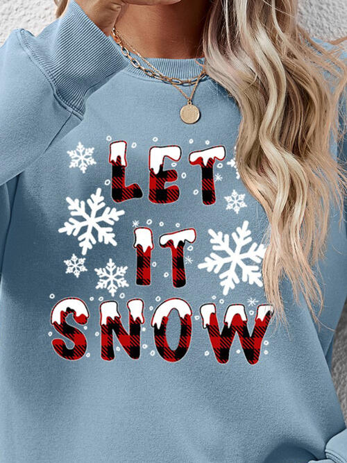 LET IT SNOW Round Neck Long Sleeve Sweatshirt BLUE ZONE PLANET