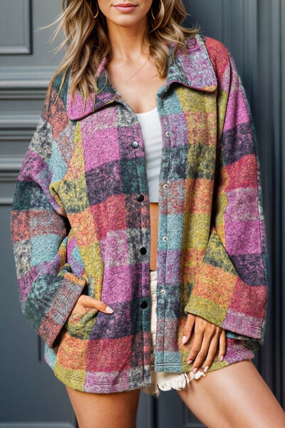 Plaid Pocketed Snap Down Jacket-TOPS / DRESSES-[Adult]-[Female]-Multicolor-S-2022 Online Blue Zone Planet