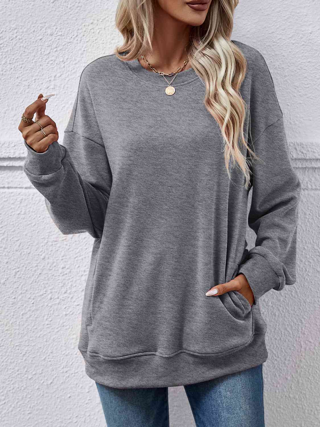 Dropped Shoulder Sweatshirt with Pockets BLUE ZONE PLANET