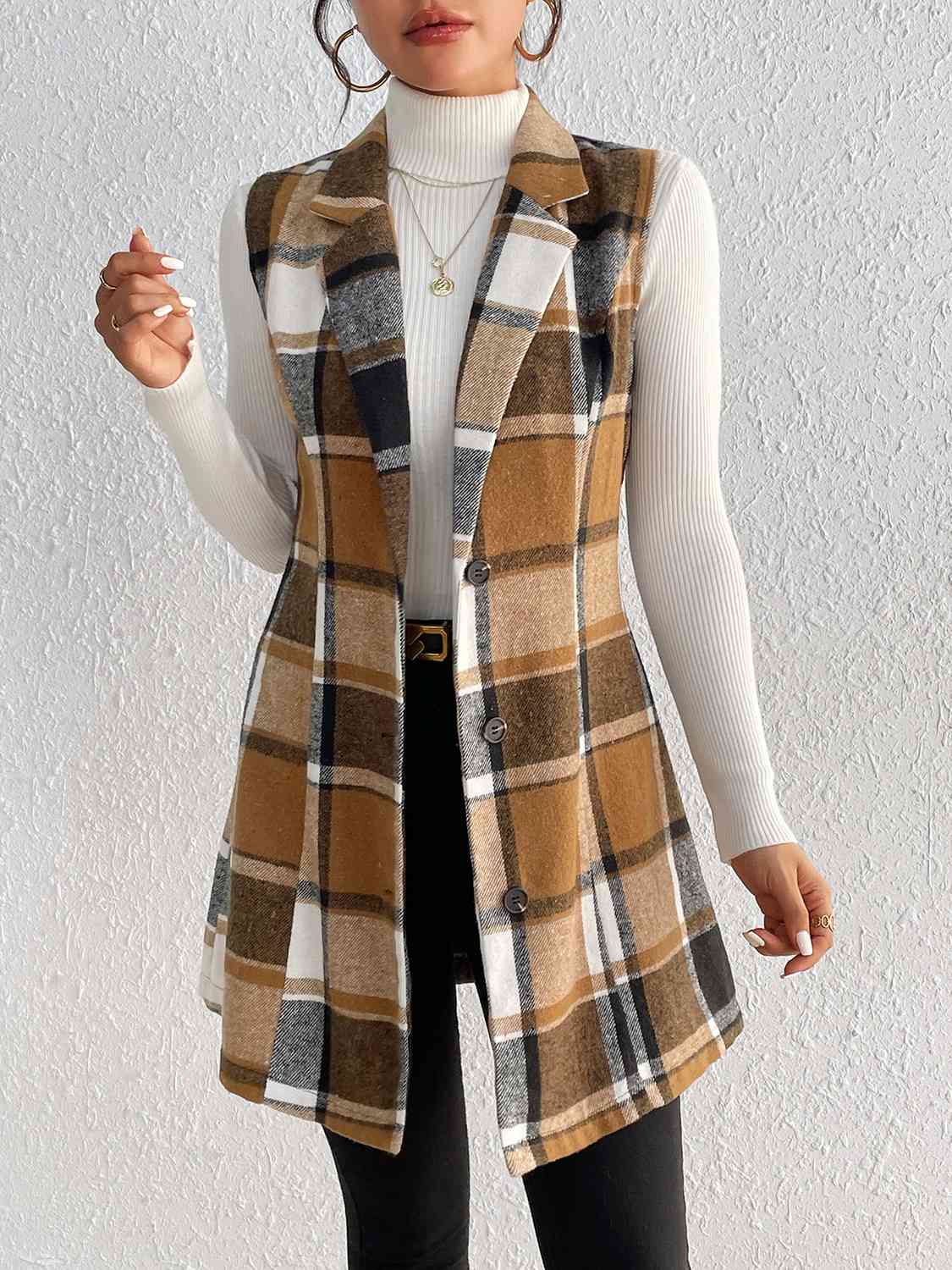 Plaid Lapel Collar Vest BLUE ZONE PLANET