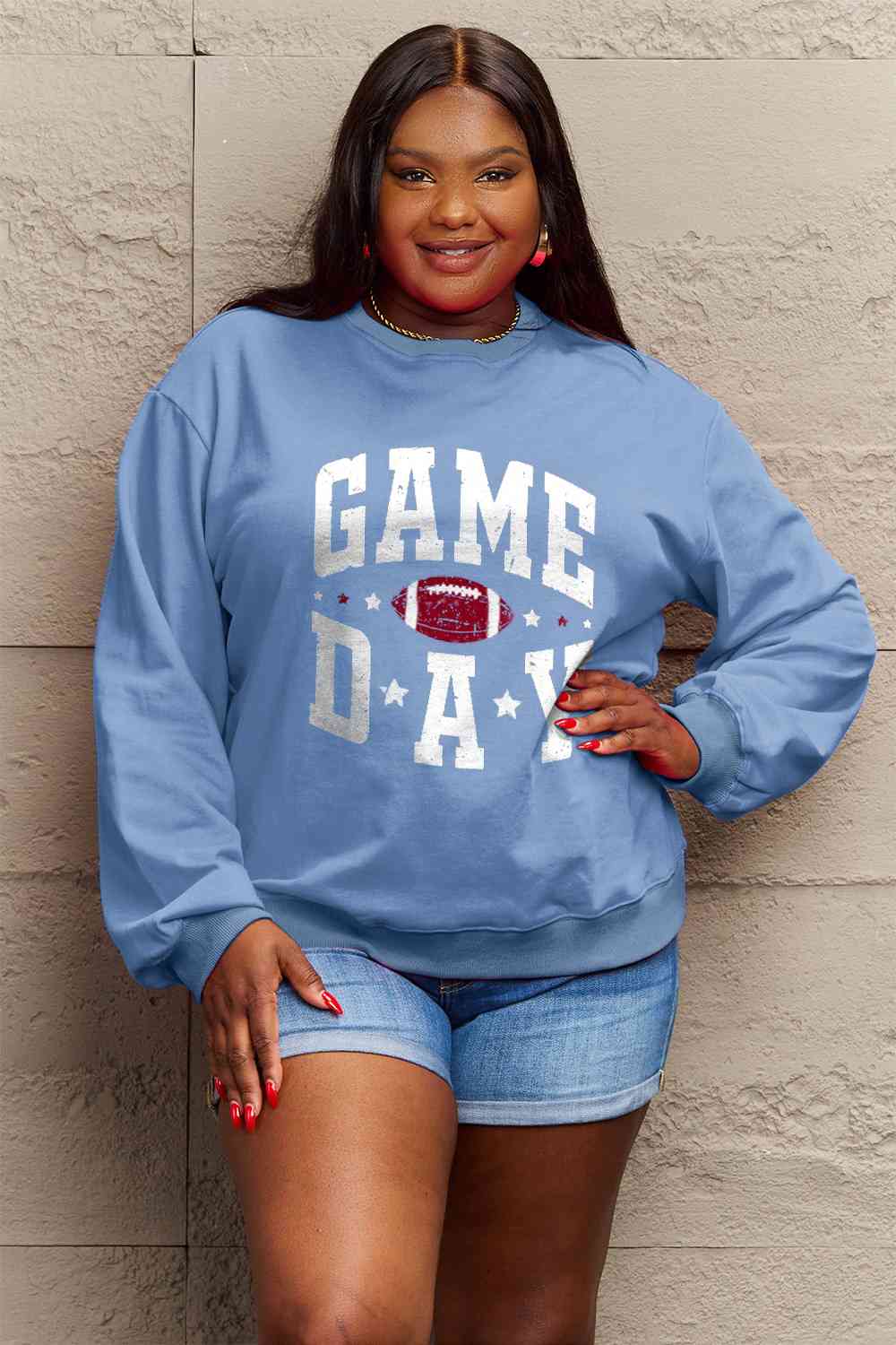 Simply Love Full Size GAME DAY Graphic Sweatshirt BLUE ZONE PLANET