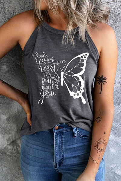 MAKE YOUR HEART THE PRETTIEST THING ABOUT YOU Round Neck Tank Trendsi