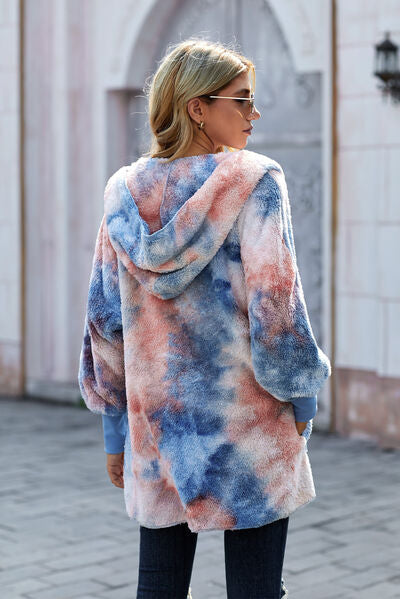 Blue Zone Planet |  Tie-Dye Plush Hooded Jacket with Pockets BLUE ZONE PLANET