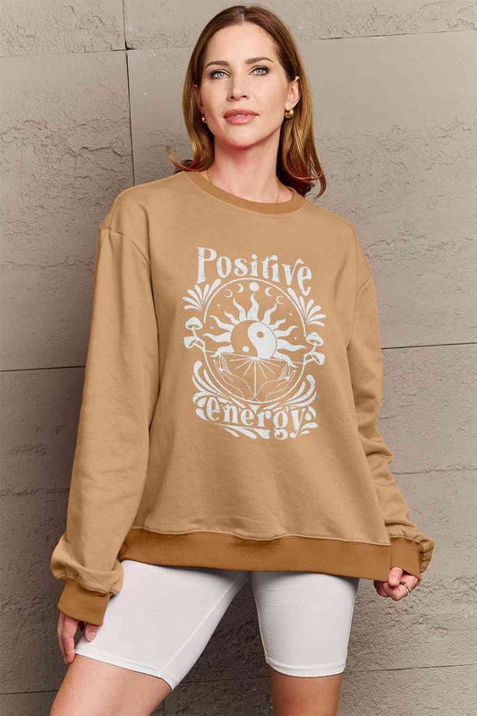 Simply Love Full Size POSITIVE ENERGY Graphic Sweatshirt BLUE ZONE PLANET