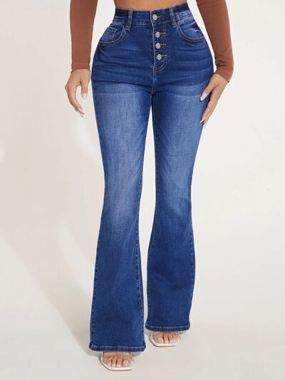 Button Fly Bootcut Jeans with Pockets BLUE ZONE PLANET