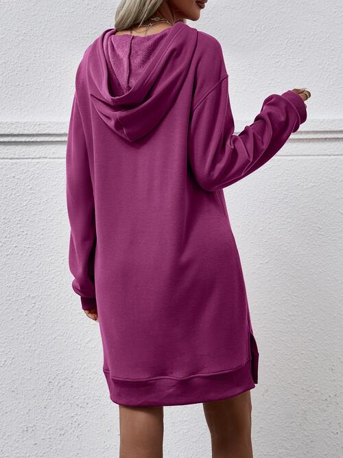 Slit Long Sleeve Hooded Dress with Pocket BLUE ZONE PLANET