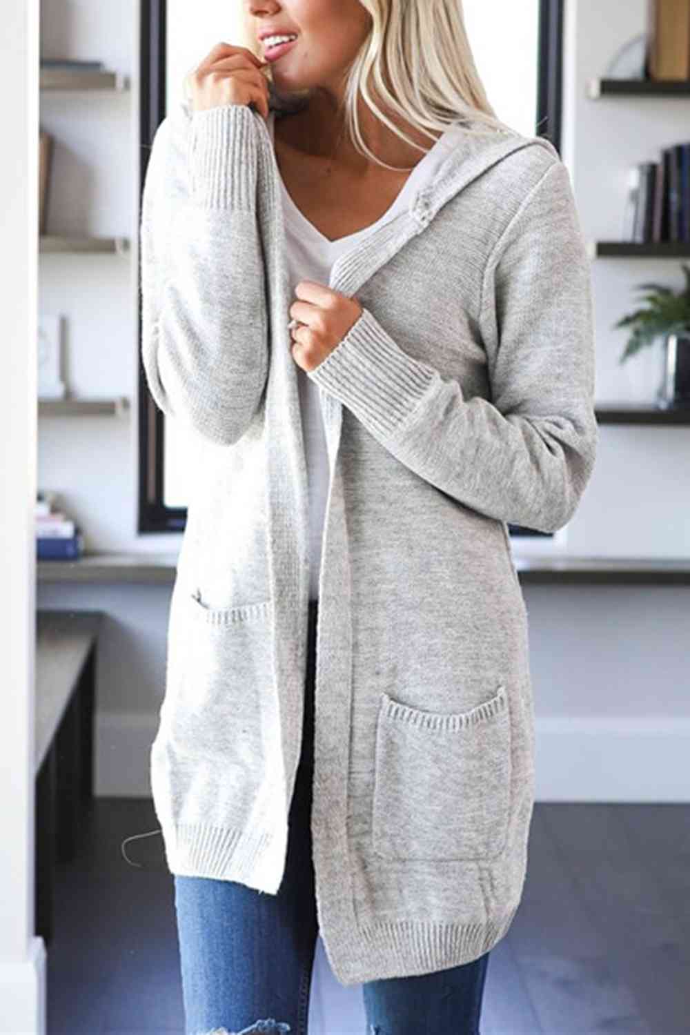 Heathered Open Front Cardigan with Pockets BLUE ZONE PLANET