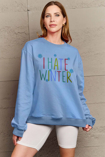 Simply Love Full Size I HATE WINTER Dropped Shoulder Sweatshirt-TOPS / DRESSES-[Adult]-[Female]-2022 Online Blue Zone Planet