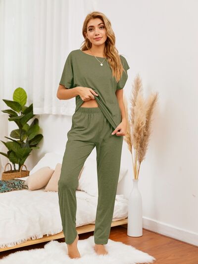 Blue Zone Planet |  Round Neck Top and Pants Lounge Set BLUE ZONE PLANET