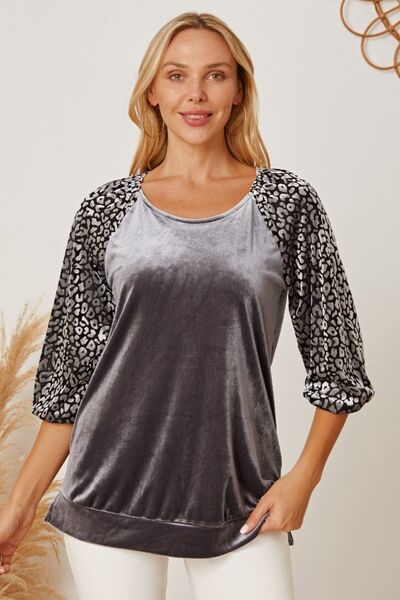 Leopard Round Neck Half Sleeve Blouse Trendsi