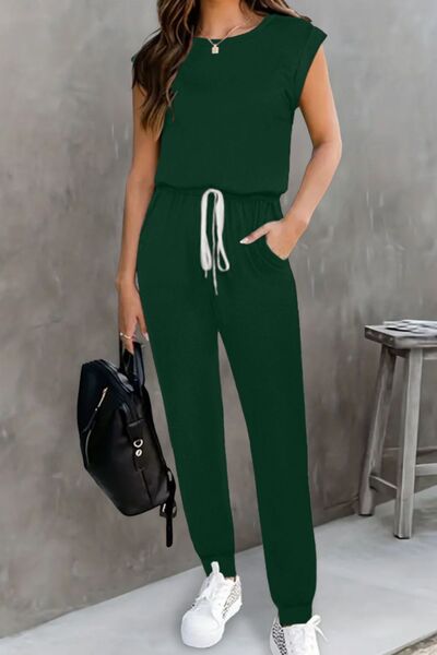 Drawstring Round Neck Sleeveless Jumpsuit Trendsi