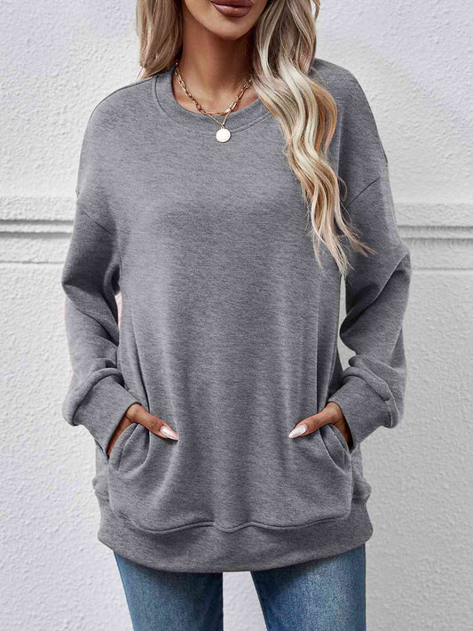 Dropped Shoulder Sweatshirt with Pockets BLUE ZONE PLANET