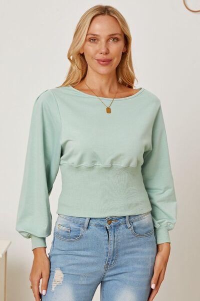 Boat Neck Lantern Sleeve Blouse Trendsi