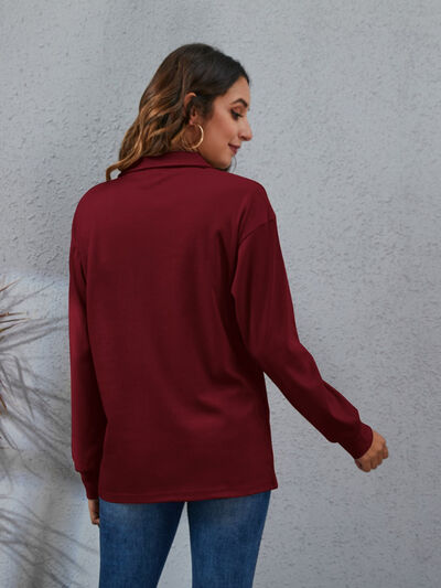 Half Button Dropped Shoulder Blouse Trendsi