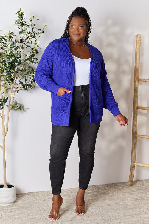 Zenana Full Size Waffle-Knit Open Front Cardigan BLUE ZONE PLANET