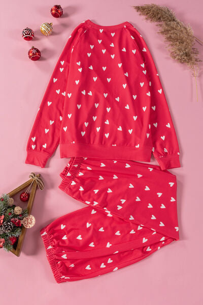 Heart Round Neck Top and Pants Set Trendsi