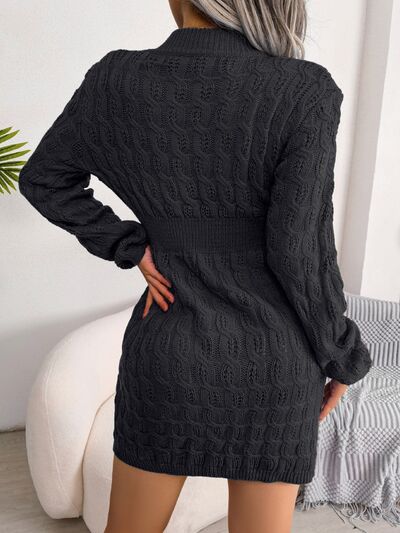 Cable-Knit Round Neck Mini Wrap Sweater Dress-TOPS / DRESSES-[Adult]-[Female]-2022 Online Blue Zone Planet