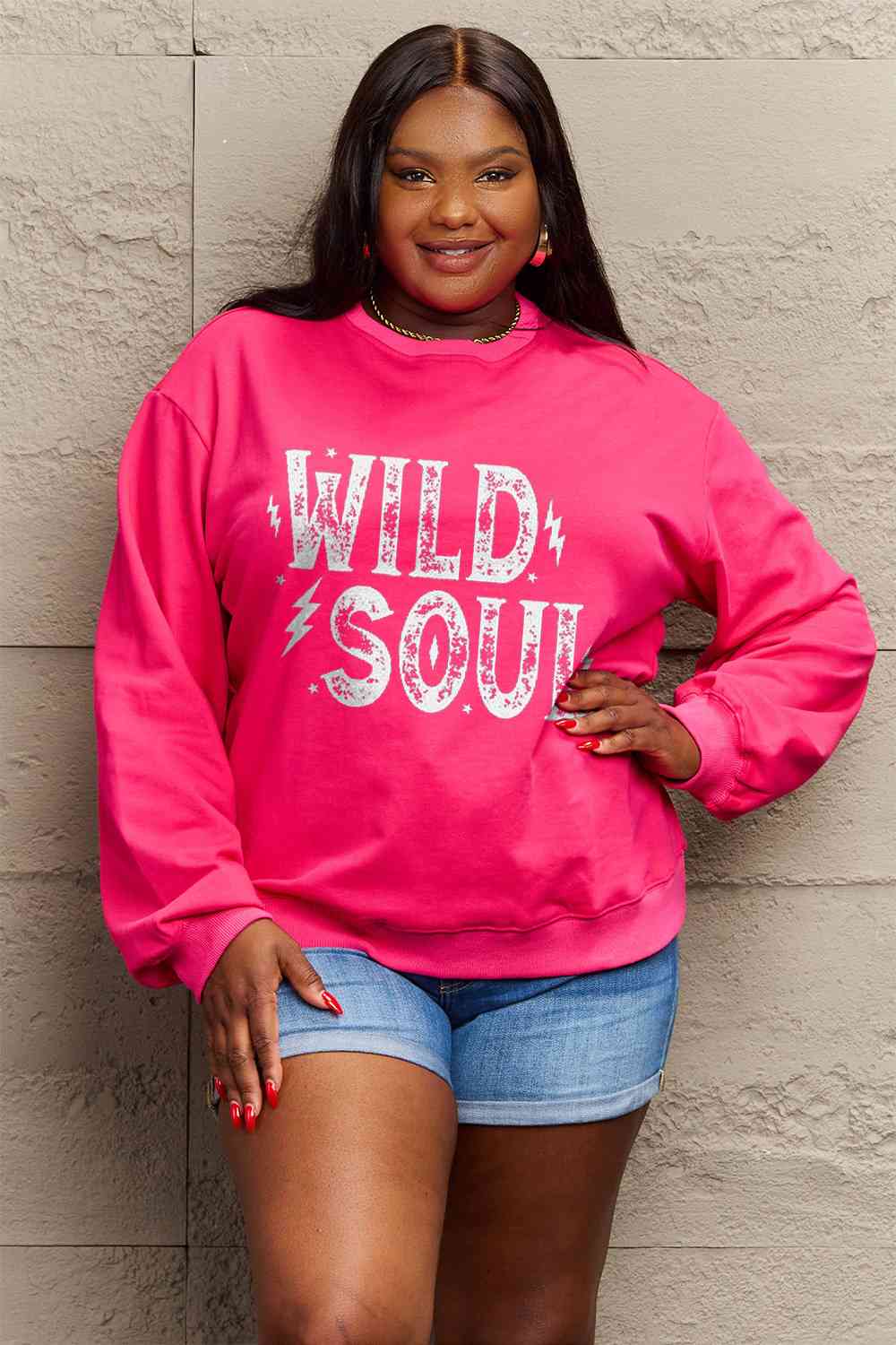 Simply Love Full Size WILD SOUL Graphic Sweatshirt BLUE ZONE PLANET