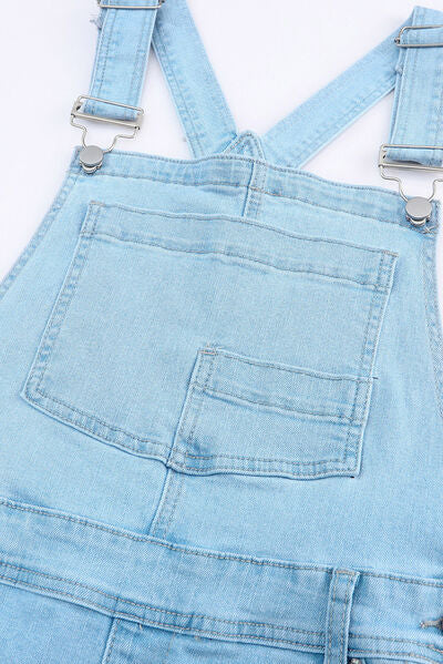 Distressed Denim Overalls with Pockets Trendsi