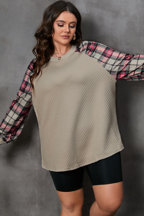 Plus Size Plaid Round Neck Long Sleeve Sweatshirt BLUE ZONE PLANET