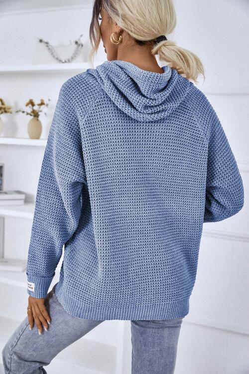 Drawstring Long Sleeve Hooded Sweater BLUE ZONE PLANET