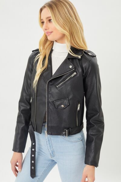 Faith Apparel Faux Leather Zip Up Biker Jacket Trendsi