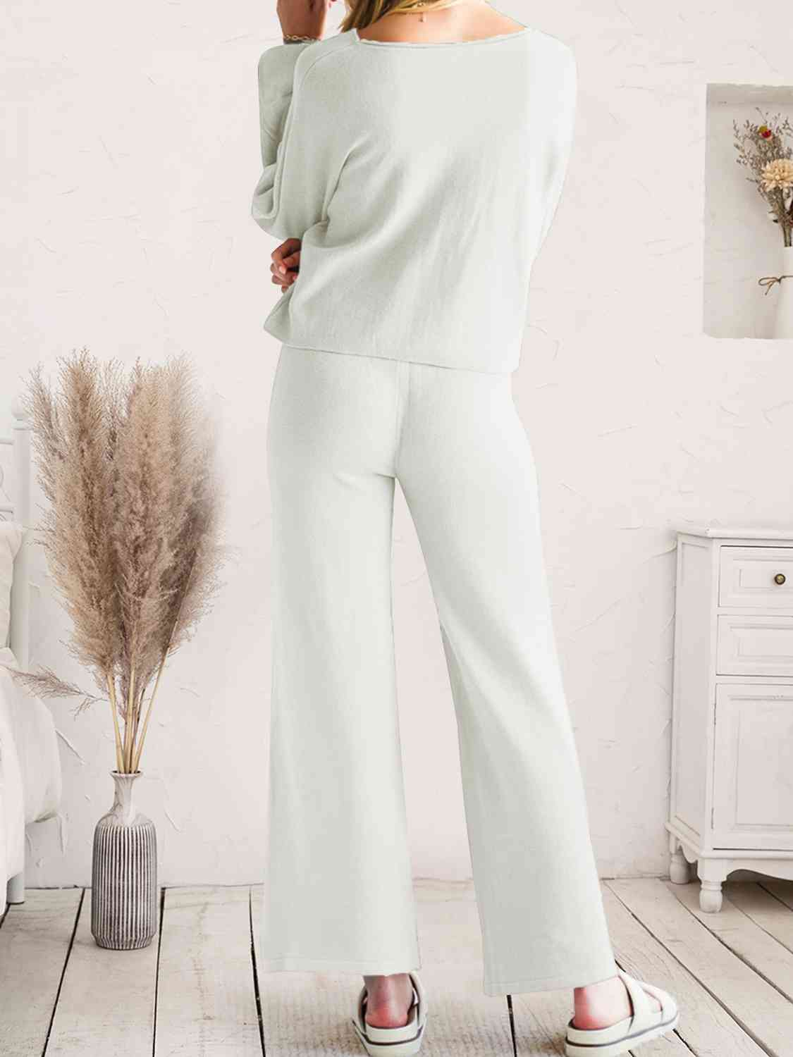 Long Sleeve Lounge Top and Drawstring Pants Set BLUE ZONE PLANET