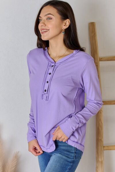 Zenana Exposed Seam Thumbhole Long Sleeve Top BLUE ZONE PLANET