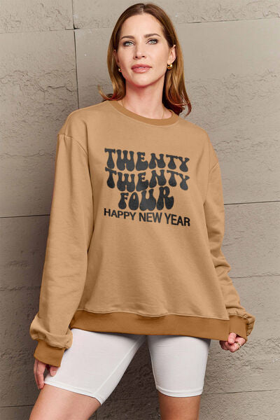 Blue Zone Planet |  Simply Love Full Size TWENTY TWENTY FOUR HAPPY NEW YEAR Dropped Shoulder Sweatshirt BLUE ZONE PLANET