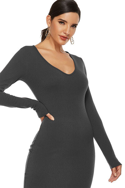 Ribbed Scoop Neck Sweater Dress BLUE ZONE PLANET