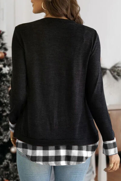 Plaid Round Neck Long Sleeve T-Shirt Trendsi