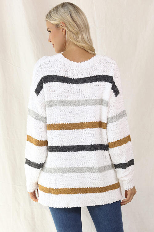 Striped Round Neck Long Sleeve Sweater BLUE ZONE PLANET