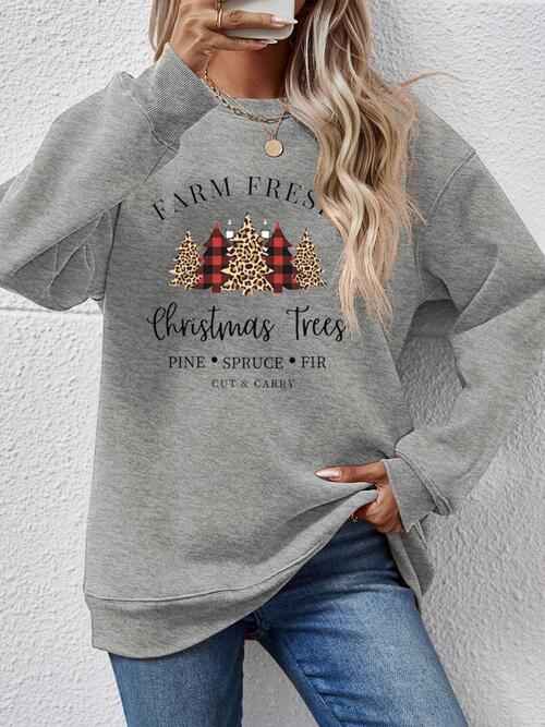 Graphic Round Neck Long Sleeve Sweatshirt BLUE ZONE PLANET