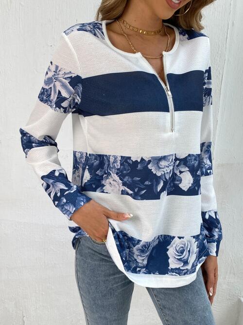 Printed Half Zip Long Sleeve T-Shirt BLUE ZONE PLANET