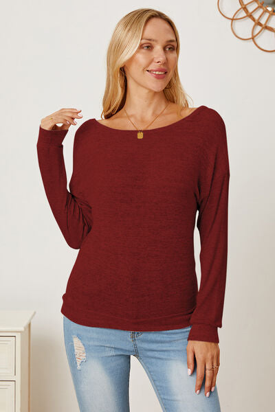 Boat Neck Backless Dropped Shoulder T-Shirt Trendsi