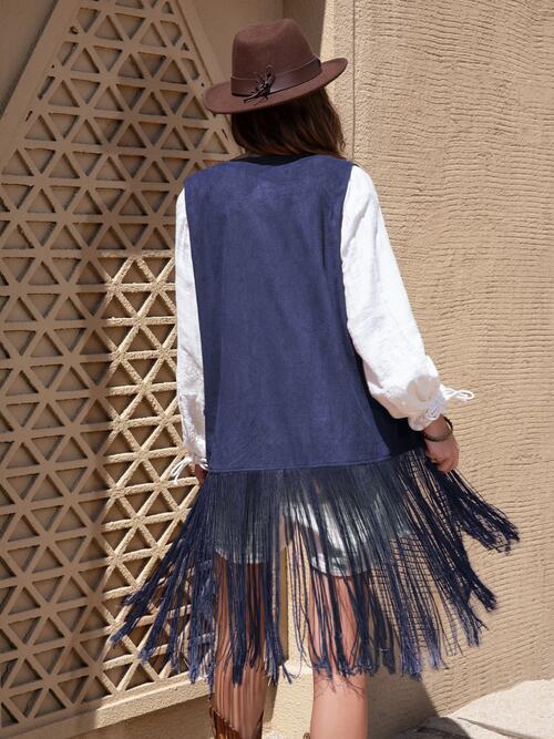Fringe Hem Open Front Vest BLUE ZONE PLANET