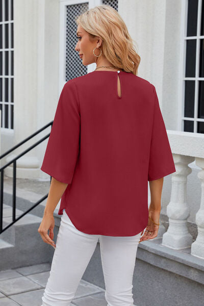 Blue Zone Planet |  Round Neck Slit Half Sleeve Top BLUE ZONE PLANET
