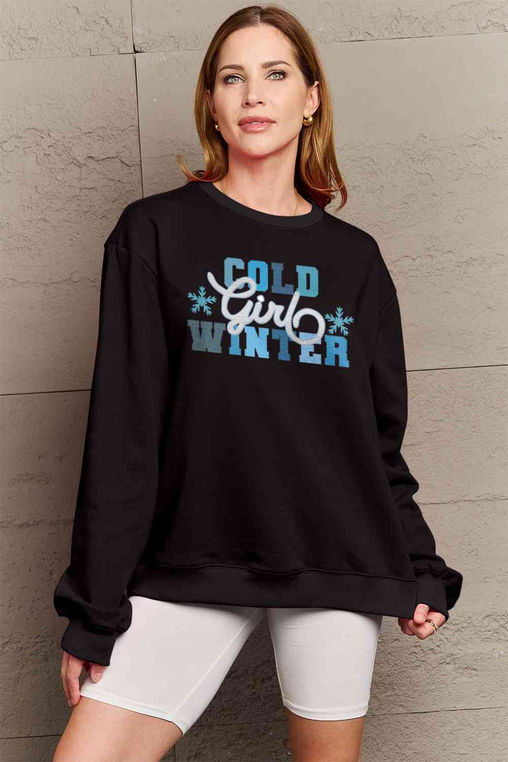 Simply Love Full Size COLD WINTER Graphic Long Sleeve Sweatshirt BLUE ZONE PLANET