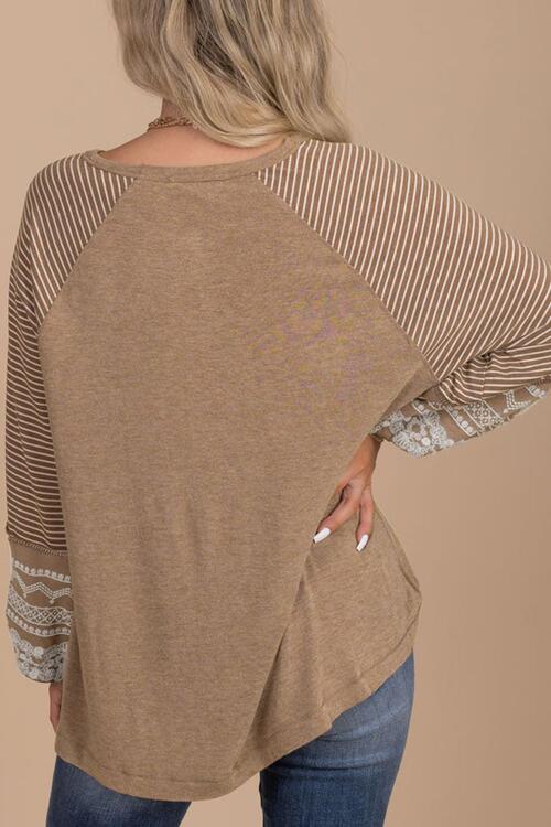 Blue Zone Planet |  Striped Round Neck Long Sleeve Blouse BLUE ZONE PLANET