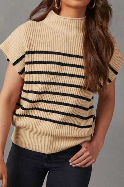 Blue Zone Planet |  Striped Mock Neck Sweater Vest BLUE ZONE PLANET