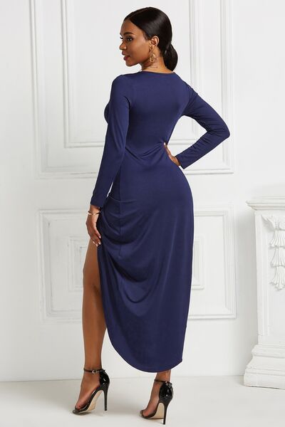 Blue Zone Planet |  High-low Ruched Surplice Long Sleeve Dress BLUE ZONE PLANET