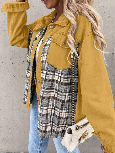 Plaid Button Up Dropped Shoulder Jacket BLUE ZONE PLANET