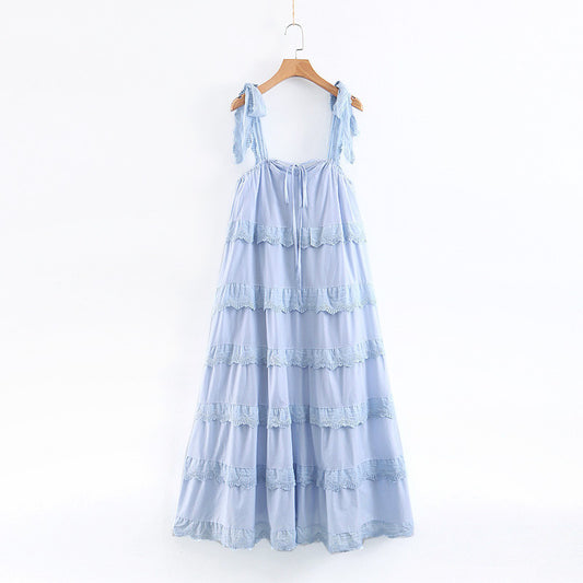 Blue Zone Planet | pleated lace multi-layer long hem dress BLUE ZONE PLANET